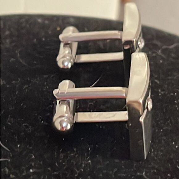 1950s MCM engravable rectangular silver tone bullet back cuff links w/diamond - Picture 10 of 14